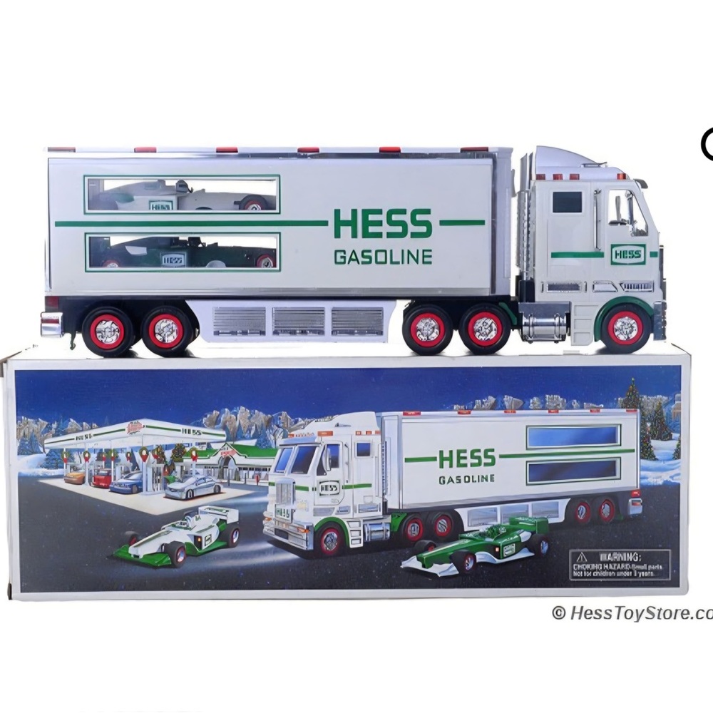 Hess Gasoline Toy Truck with Race Cars - White and Green
